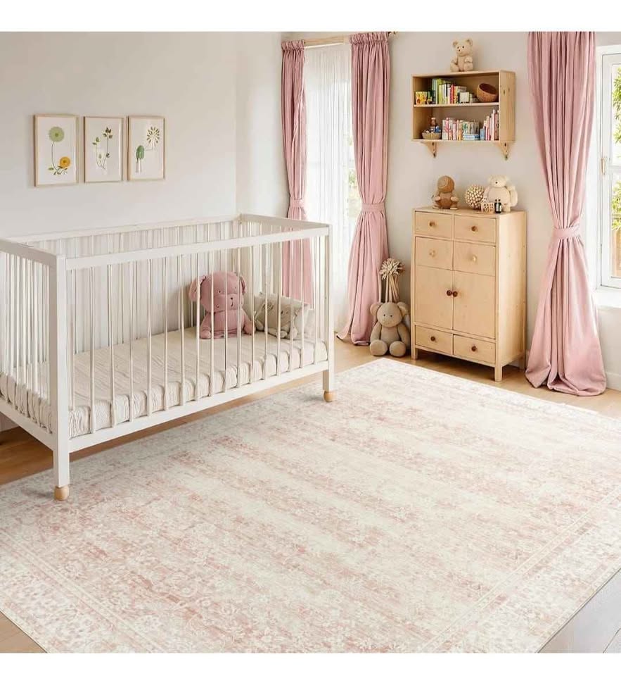 Vintage Pink Distressed Floral Area Rug 8x10 - photo 2