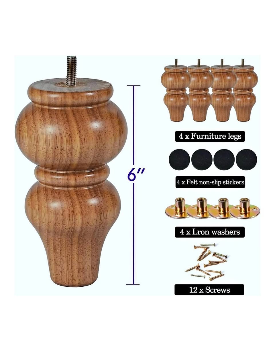 4Pcs Wood Furniture Legs 6” BNIB