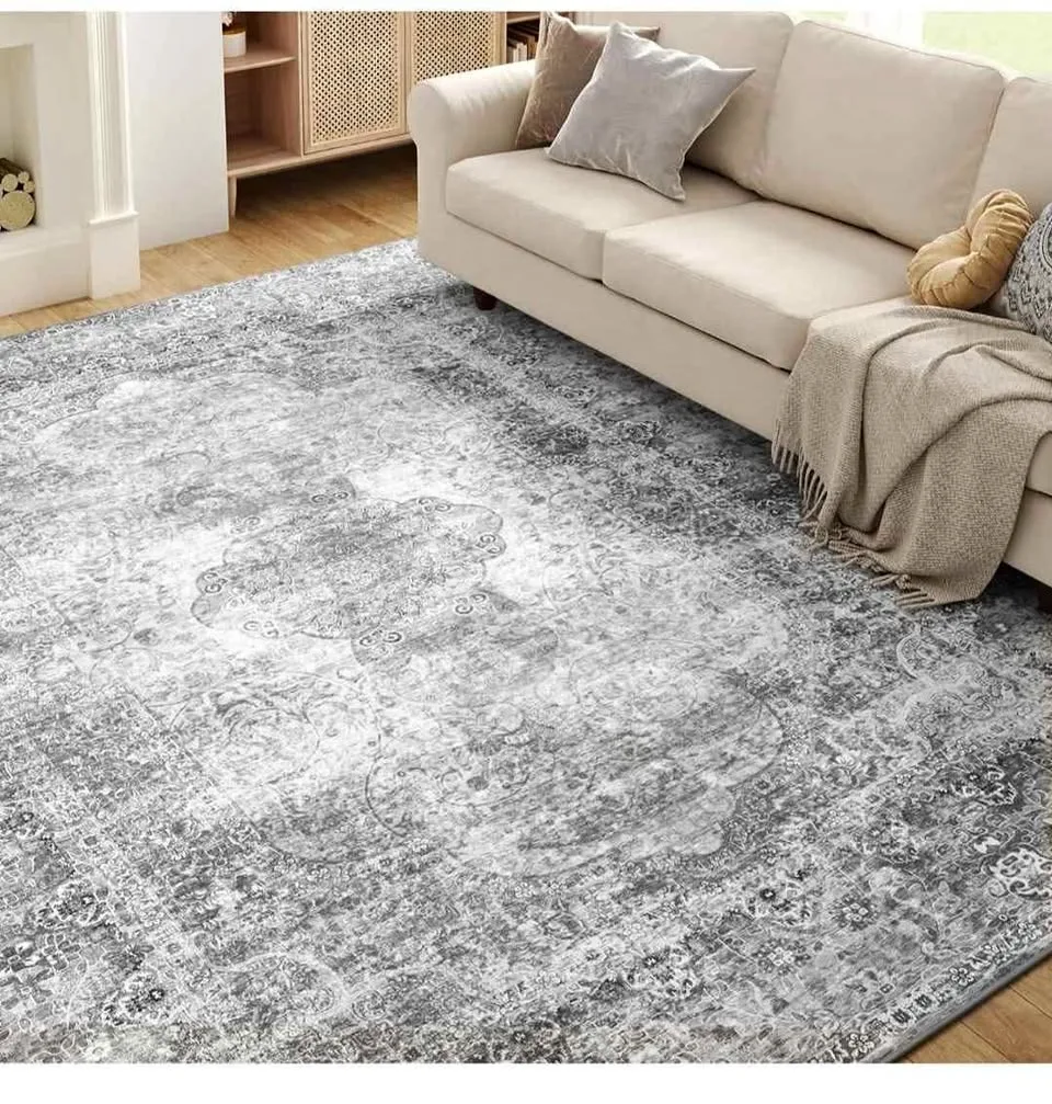 Grey Vintage Distressed 9x12 Washable Area Rug