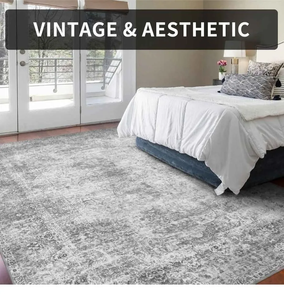 Grey Vintage Distressed 9x12 Washable Area Rug image indicator(2)