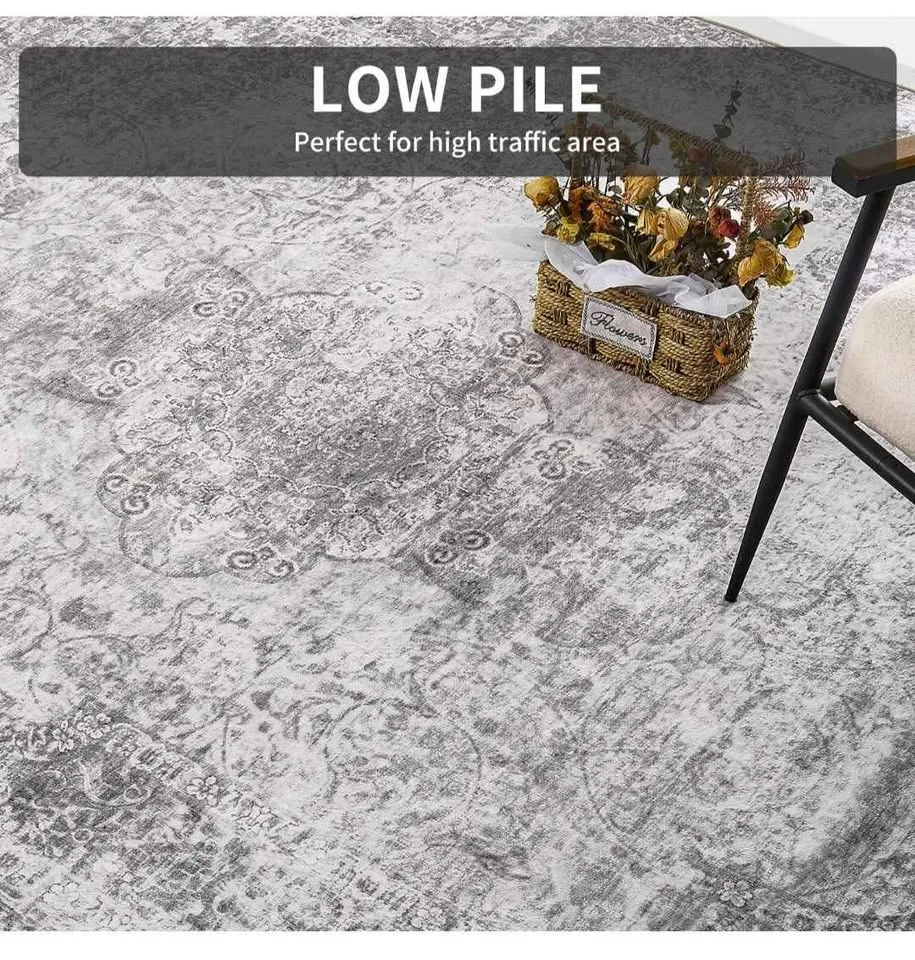 Grey Vintage Distressed 9x12 Washable Area Rug image indicator(3)