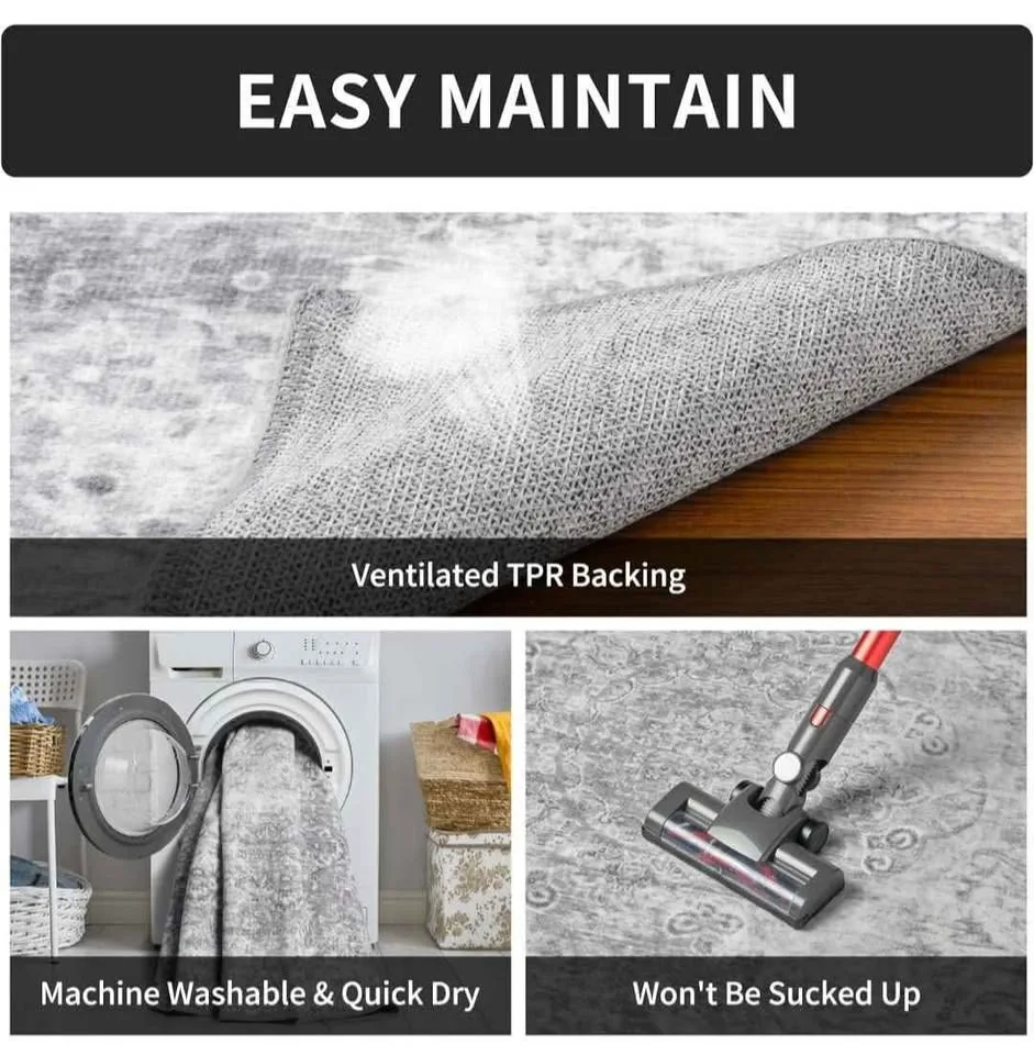 Grey Vintage Distressed 9x12 Washable Area Rug image indicator(4)