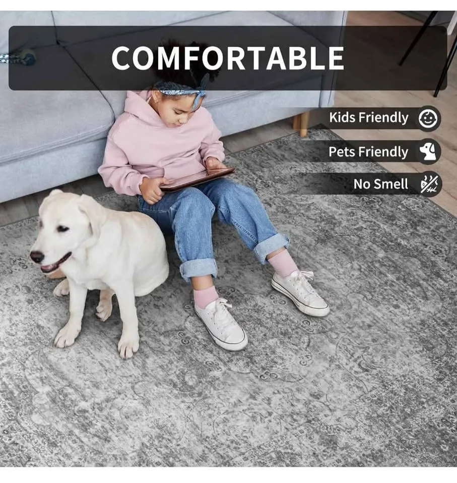 Grey Vintage Distressed 9x12 Washable Area Rug image indicator(5)