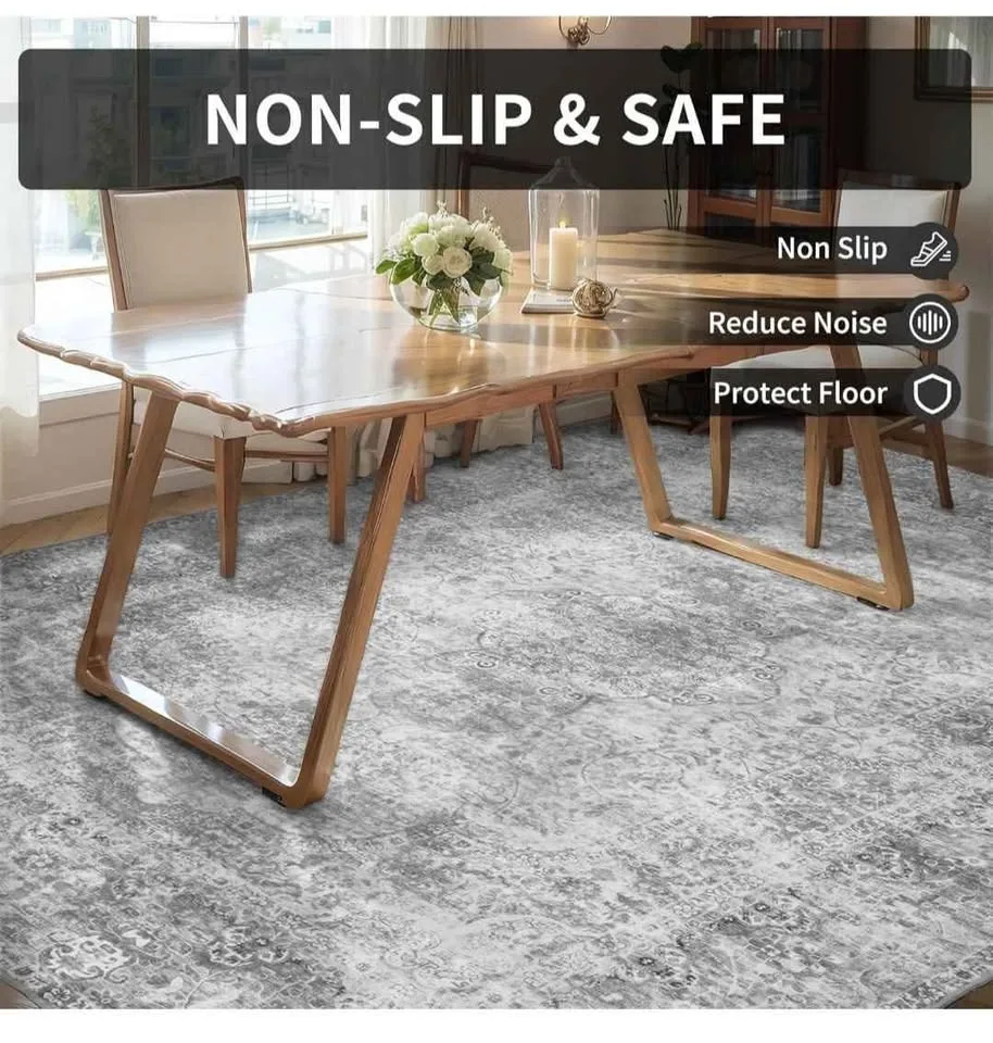 Grey Vintage Distressed 9x12 Washable Area Rug image indicator(6)