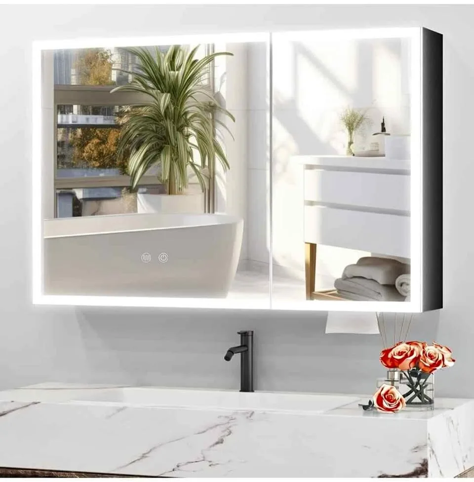 LED Lighted Medicine Cabinet, 80x60 cm, Anti-Fog, Black (New)