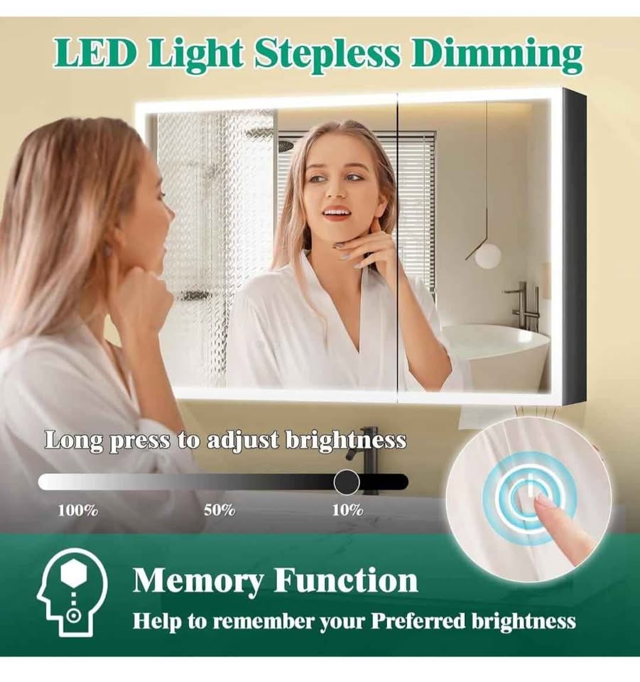LED Lighted Medicine Cabinet, 80x60 cm, Anti-Fog, Black (New) - photo 2