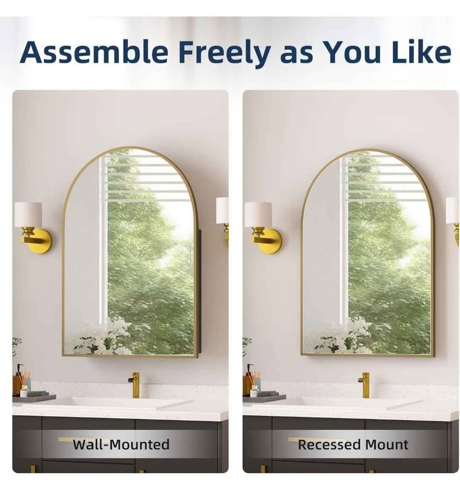 Brand New 20x30" Arched Medicine Cabinet – Brushed Gold - photo 5