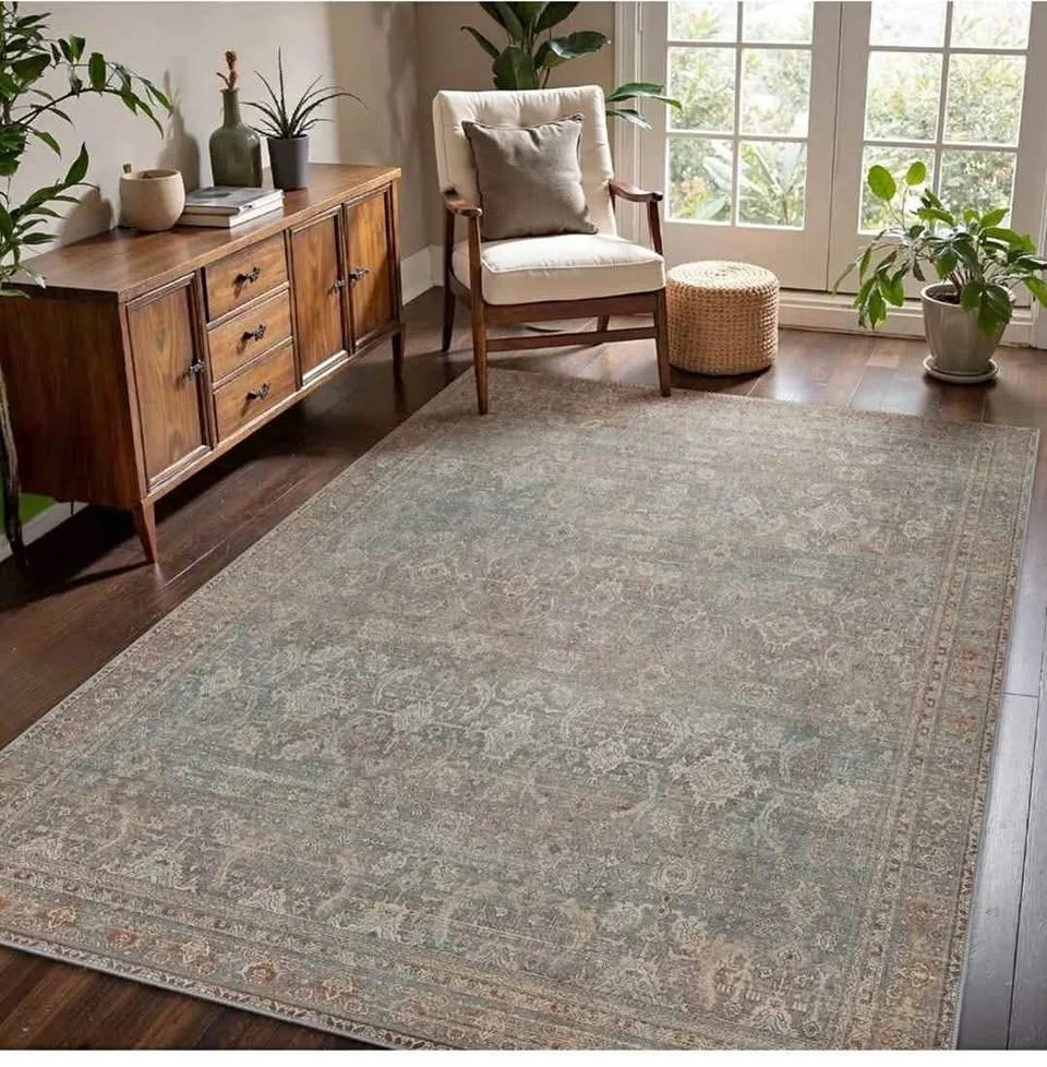8x10 Gray-brown Vintage Distressed Washable Rug