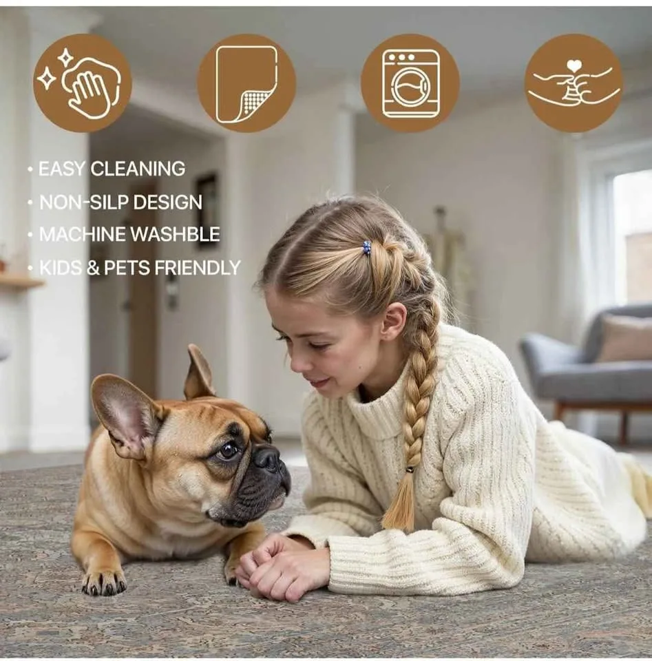 8x10 Gray-brown Vintage Distressed Washable Rug image indicator(5)