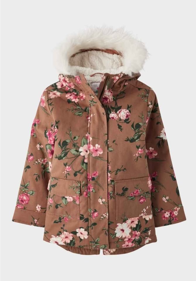 The Children’s Place Girls Floral Twill Parka - brown