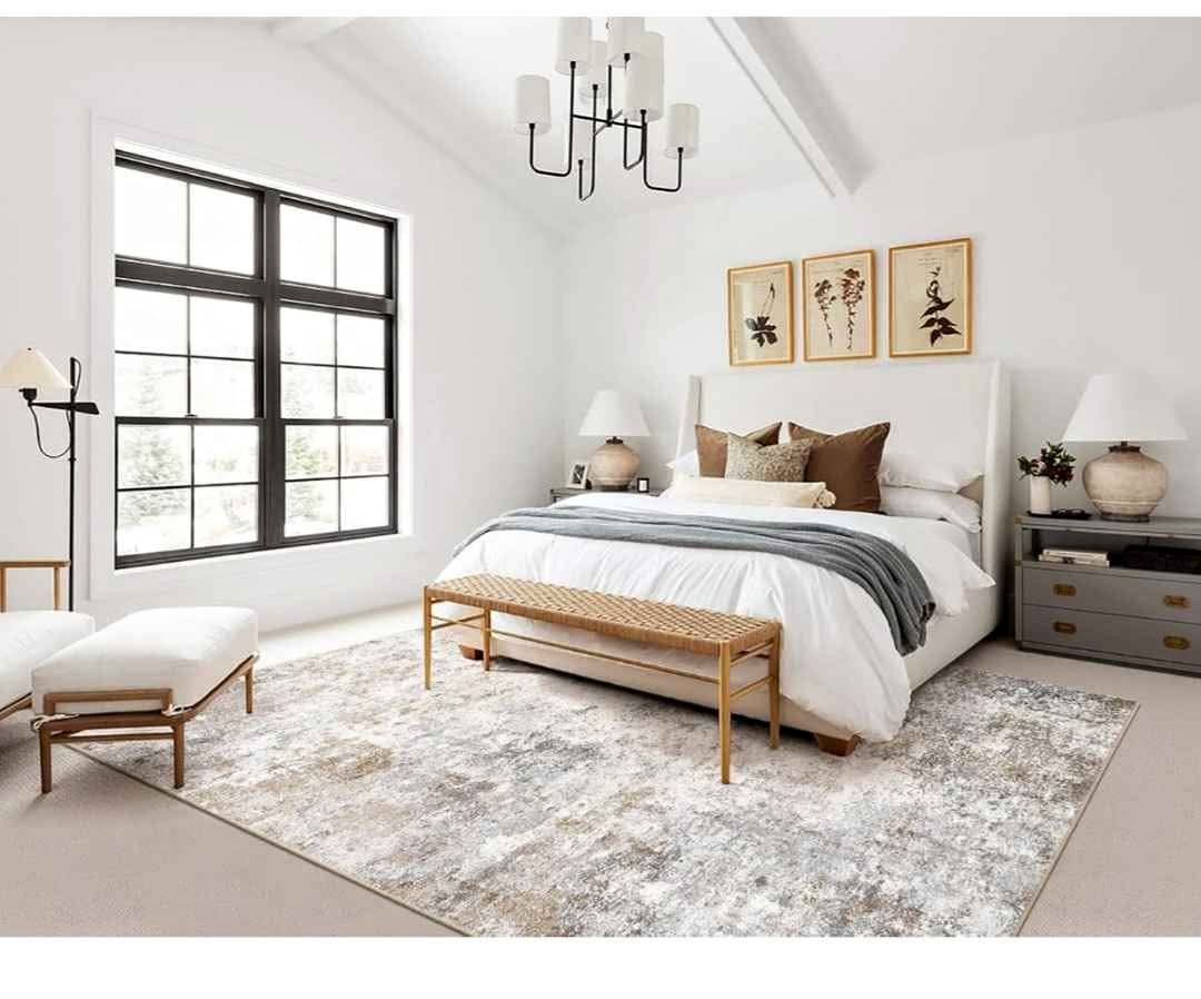 8x10 Area Rug Living Room Rugs - Washable Neutral Modern