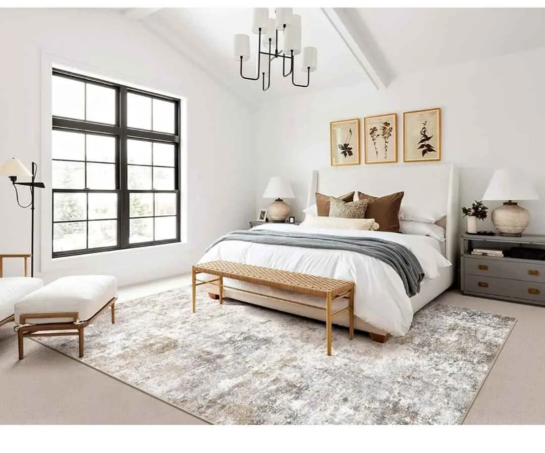 8x10 Area Rug Living Room Rugs - Washable Neutral Modern