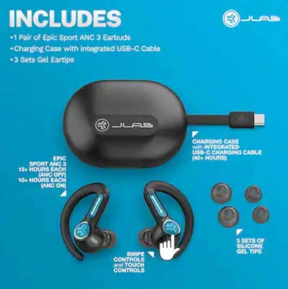 JLab - Epic Sport ANC 3 True Wireless Earbuds - Black image indicator(8)