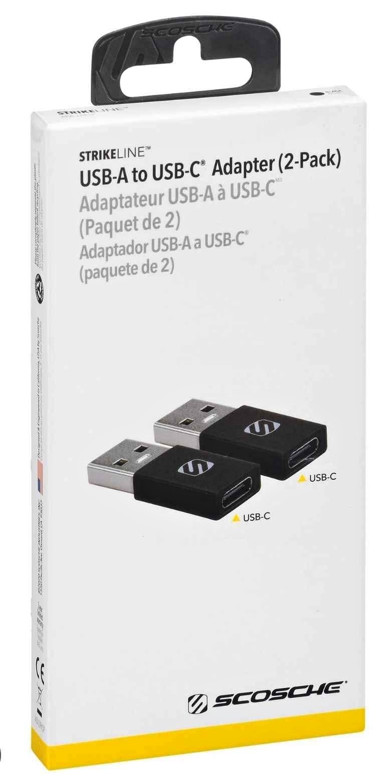 Scosche USB-A to USB-C Adapter - Black - 2 Pack