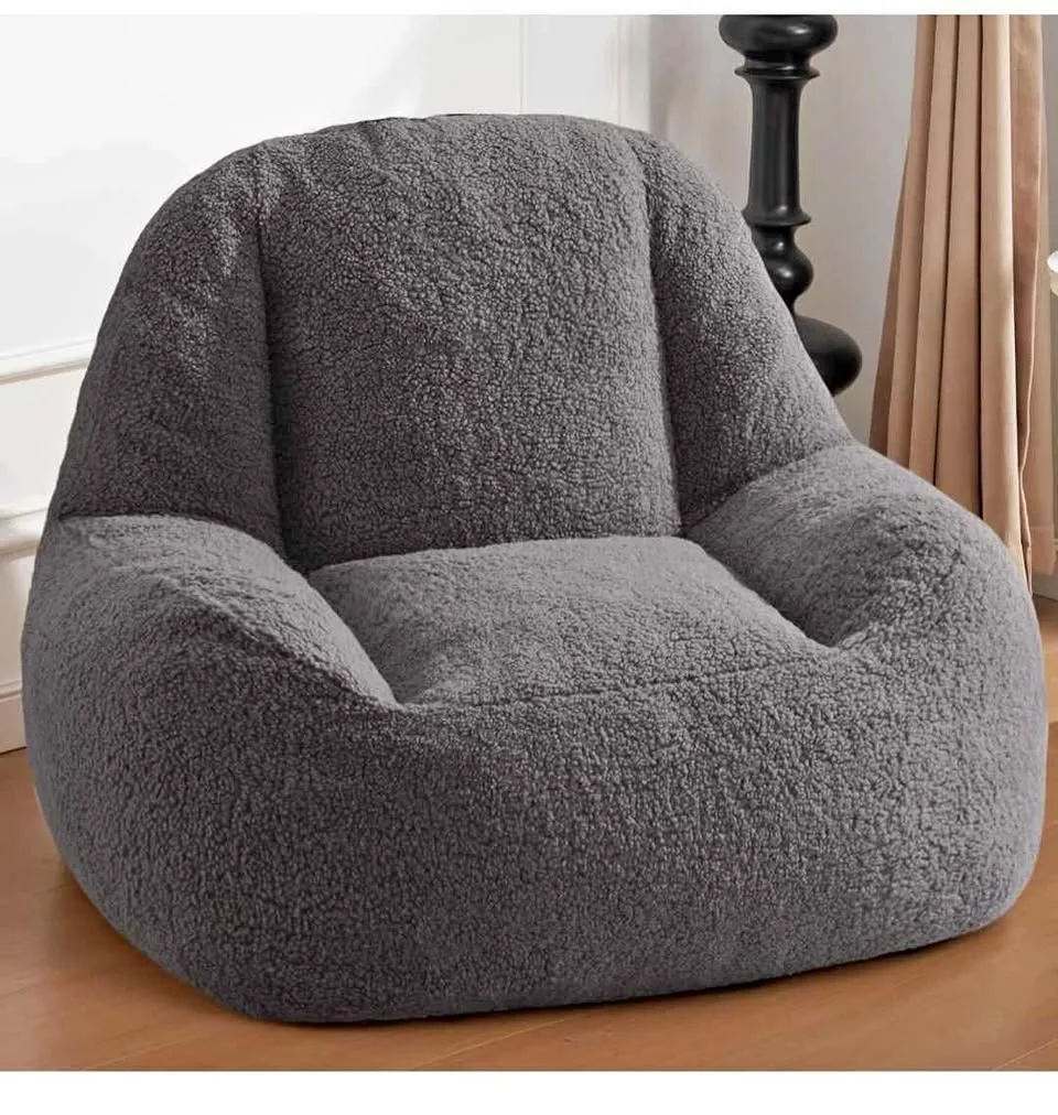 Sherpa Bean Bag Chair – Comfy Lazy Sofa with High-Density Foam