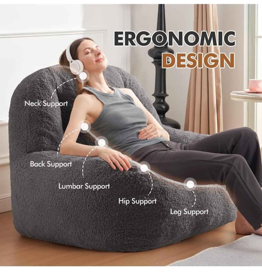 Sherpa Bean Bag Chair – Comfy Lazy Sofa with High-Density Foam - photo 3