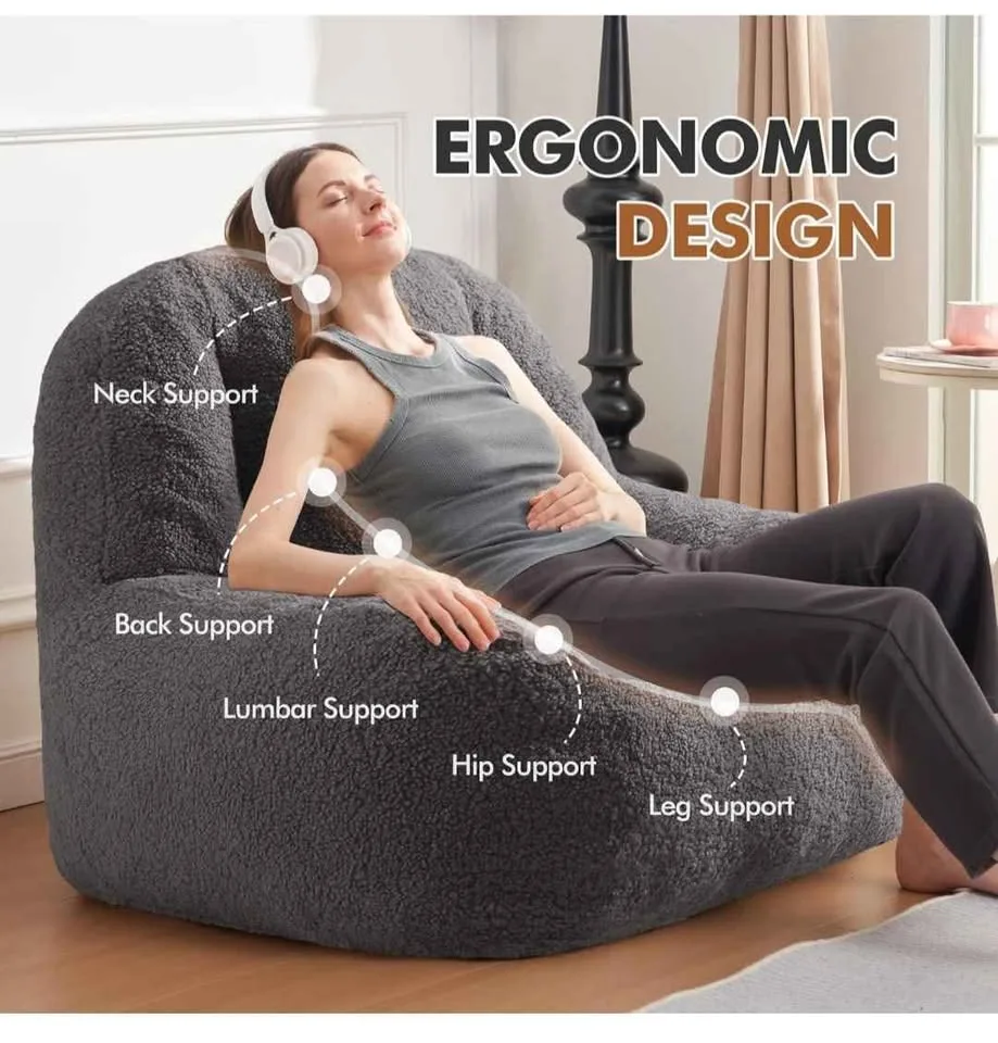 Sherpa Bean Bag Chair – Comfy Lazy Sofa with High-Density Foam image indicator(3)