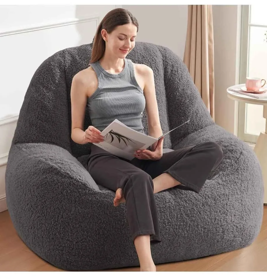 Sherpa Bean Bag Chair – Comfy Lazy Sofa with High-Density Foam image indicator(4)