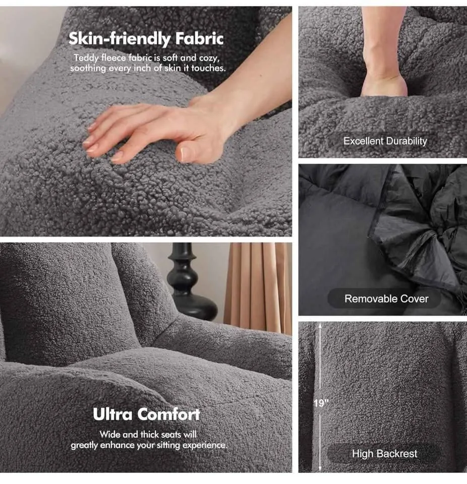 Sherpa Bean Bag Chair – Comfy Lazy Sofa with High-Density Foam image indicator(6)