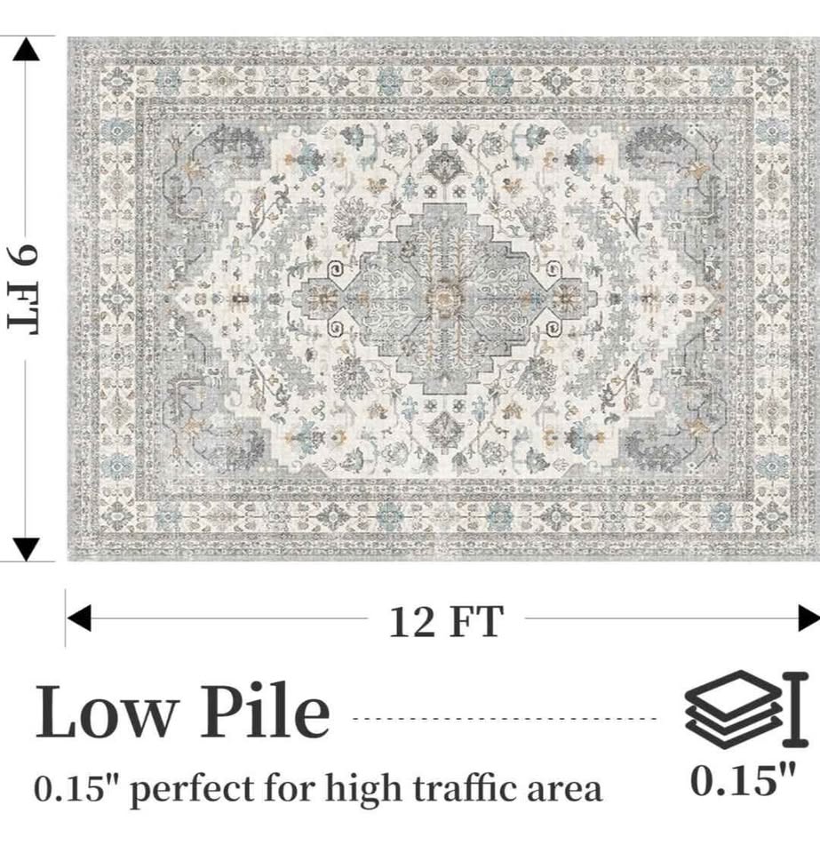 Brand New 9x12 Vintage Grey & Blue Washable Area Rug - photo 2