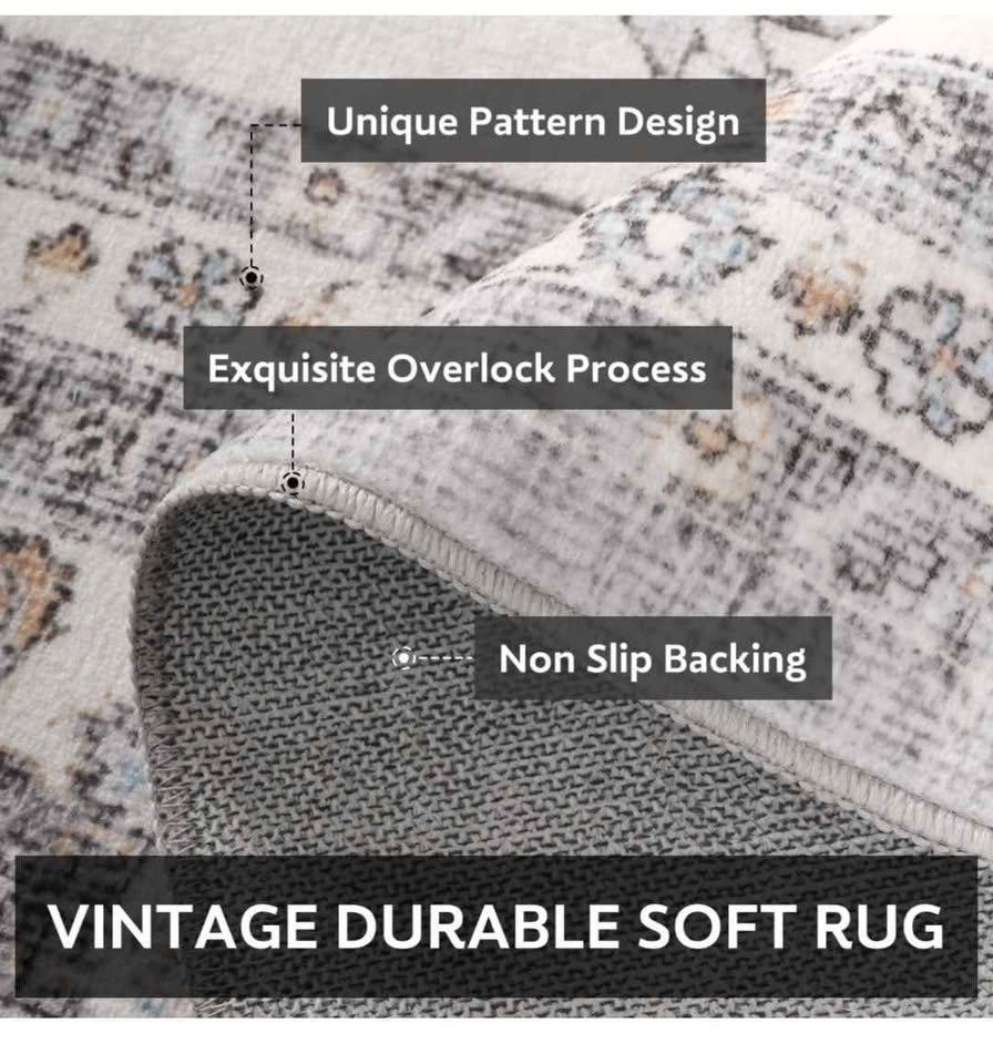 Brand New 9x12 Vintage Grey & Blue Washable Area Rug - photo 4