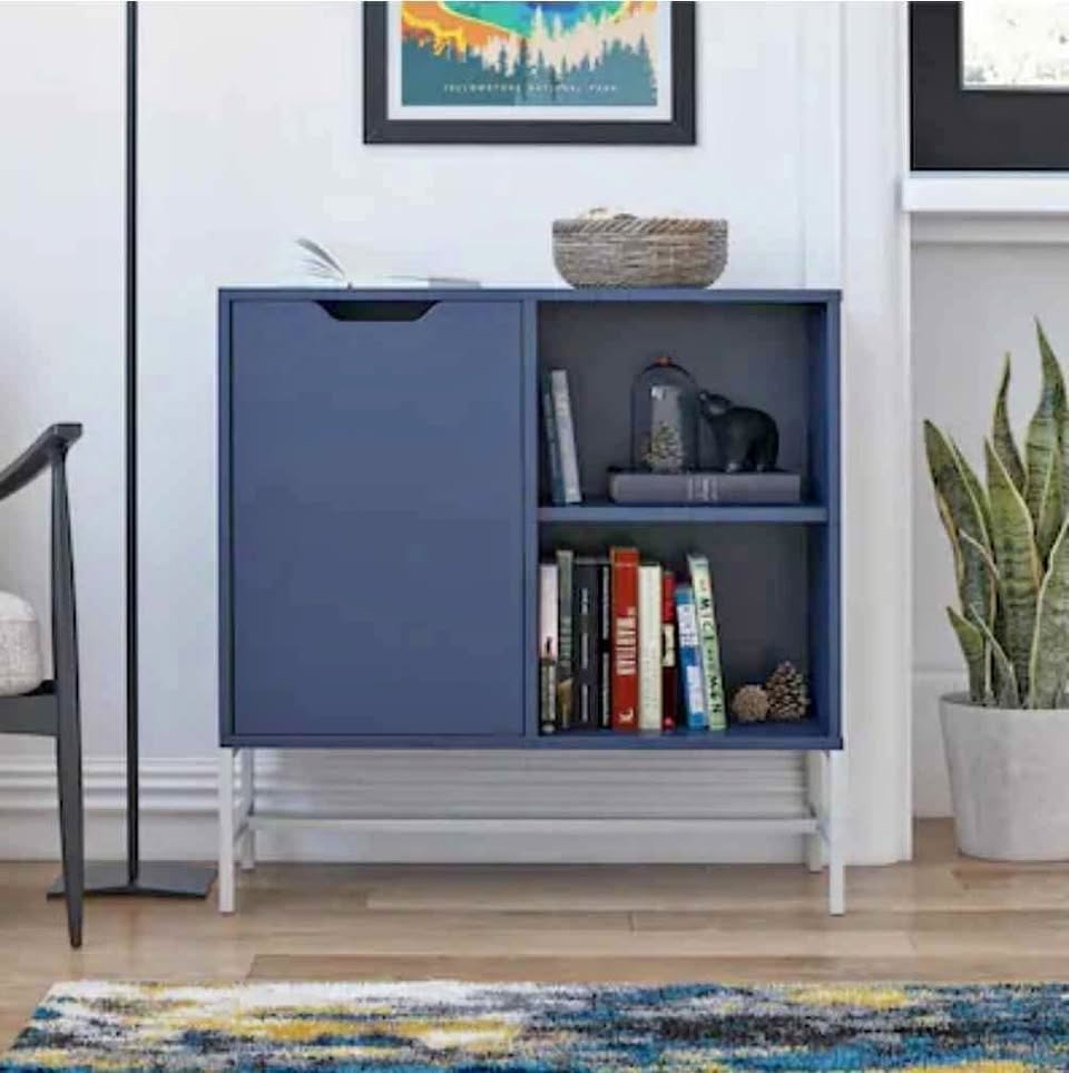 Ameriwood Modine Navy 3-Shelf Bookcase with Doors
