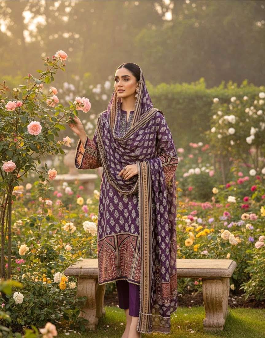 Beautiful 3 Pcs purple pakistani suit
