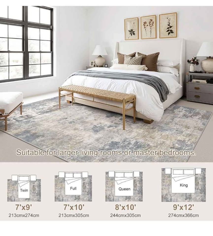 Brand new 9x12 Washable Area Rug - Blue/Grey Abstract - photo 2