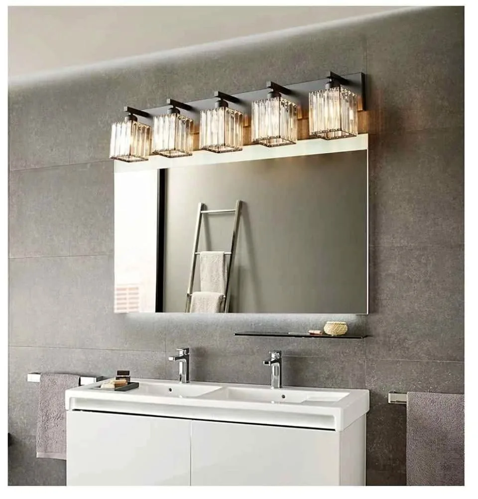 Modern Black Crystal Bathroom Vanity Light - 5-Lights