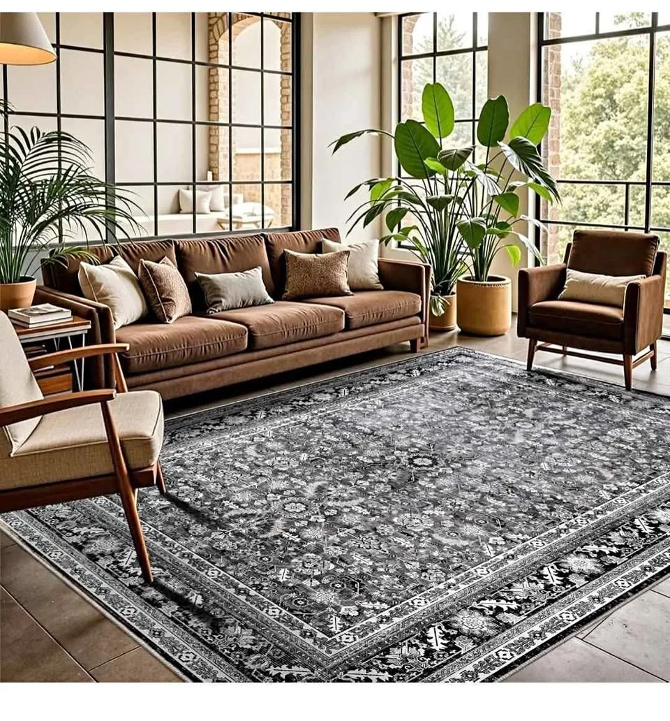 Brand New Vintage Black 10x14 Area Rug