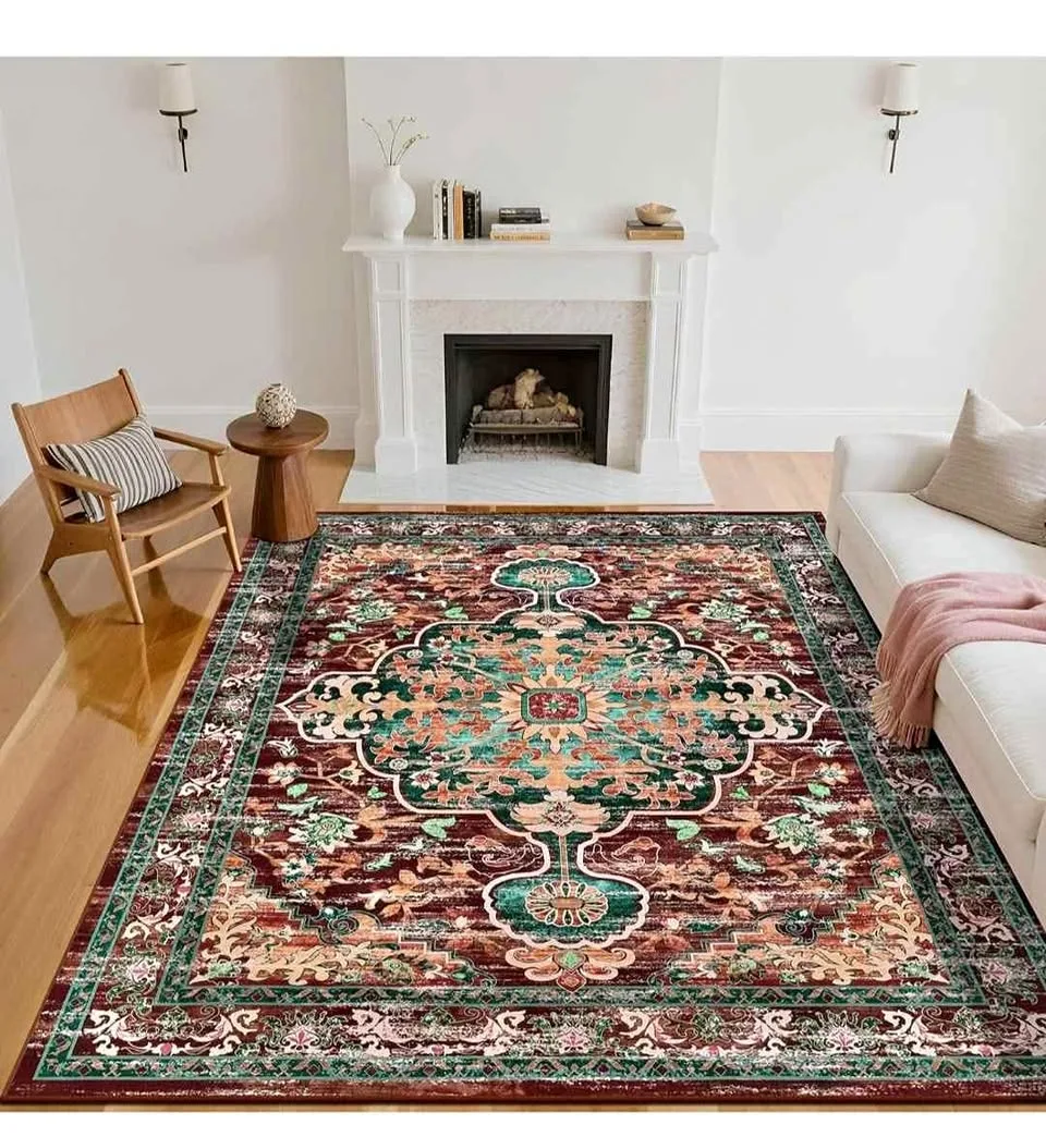 Boho Vintage Area Rug 8x10 Machine Washable Non Slip