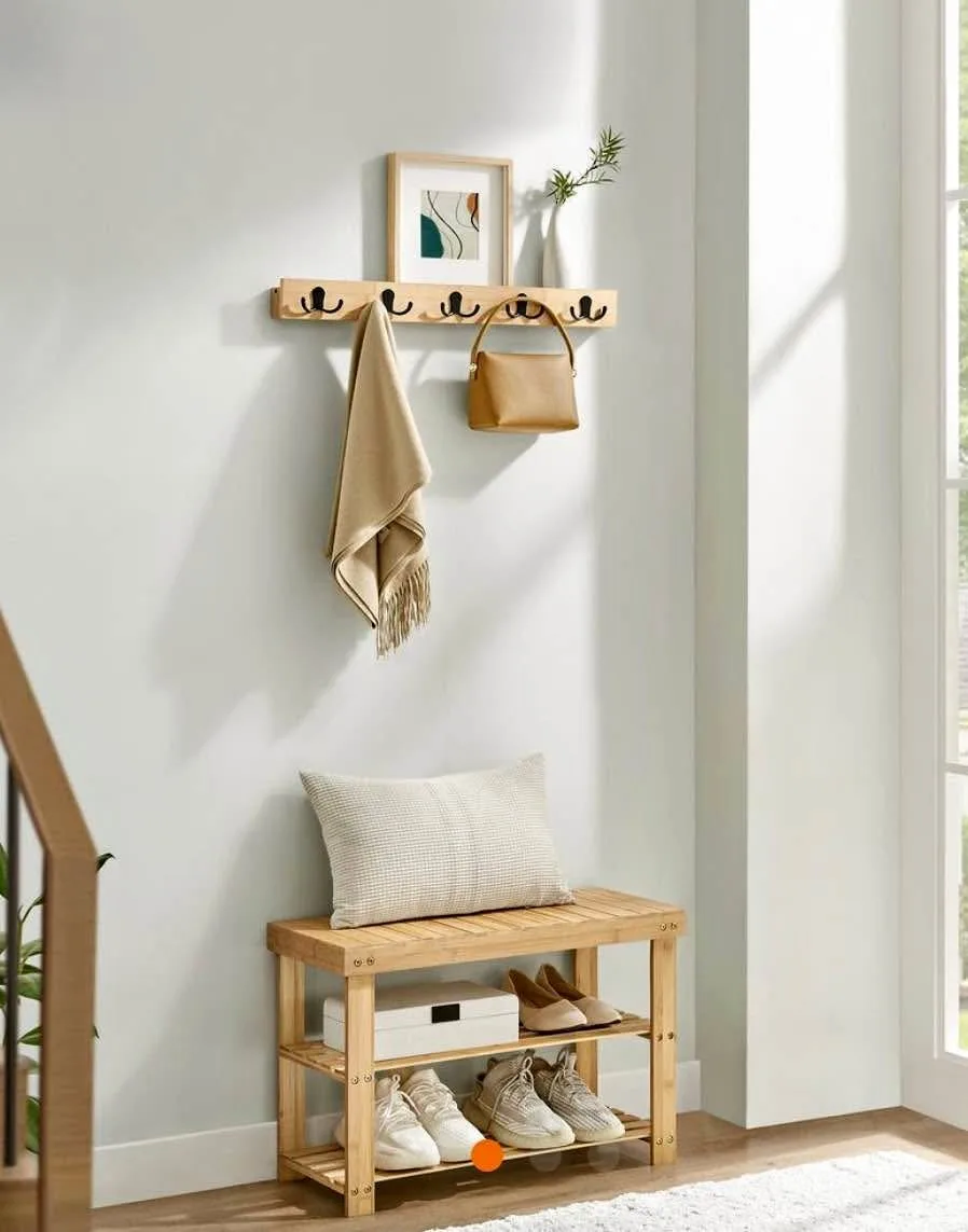 Coat Rack & 3-Tier Bamboo Shoe Bench Set – Brand New thumbnail