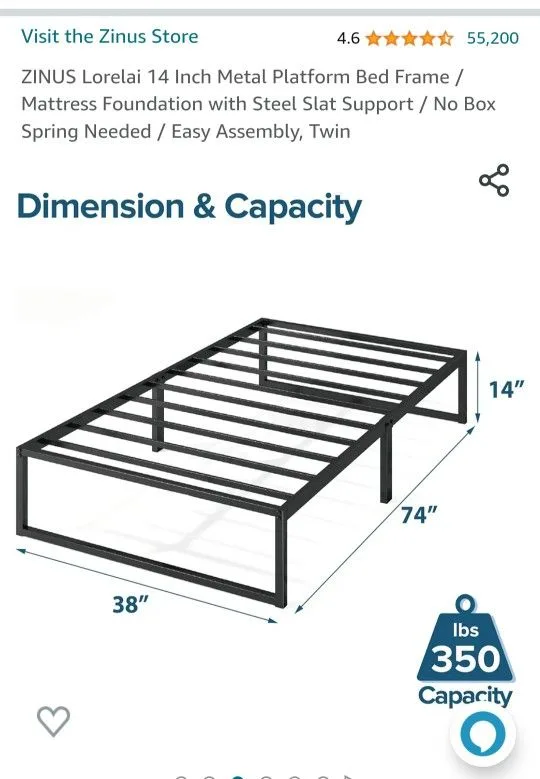 Twin Size Bed Frame, Black image indicator(2)