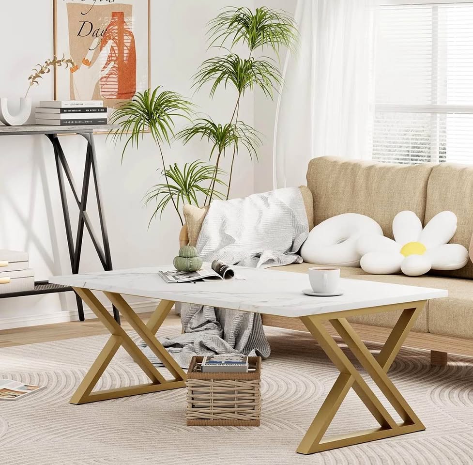 White Faux Marble Coffee Table