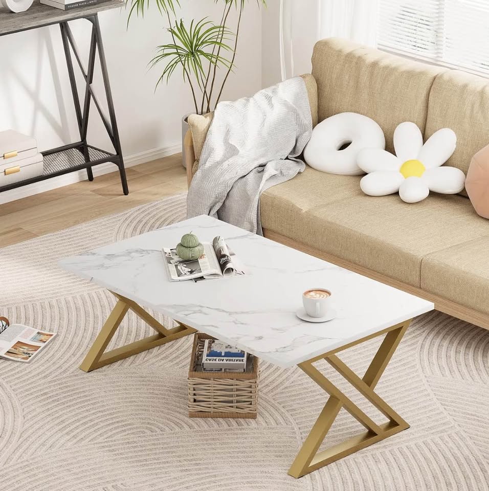 White Faux Marble Coffee Table - photo 3