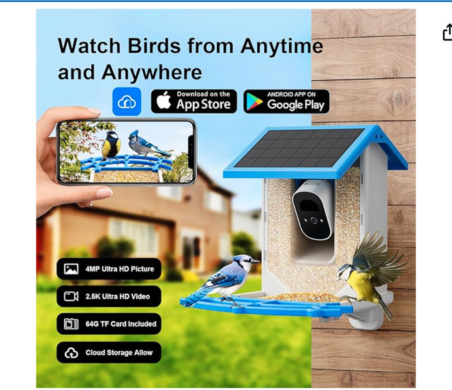 Smart Bird Feeder Camera - 4MP 2.5K Full HD