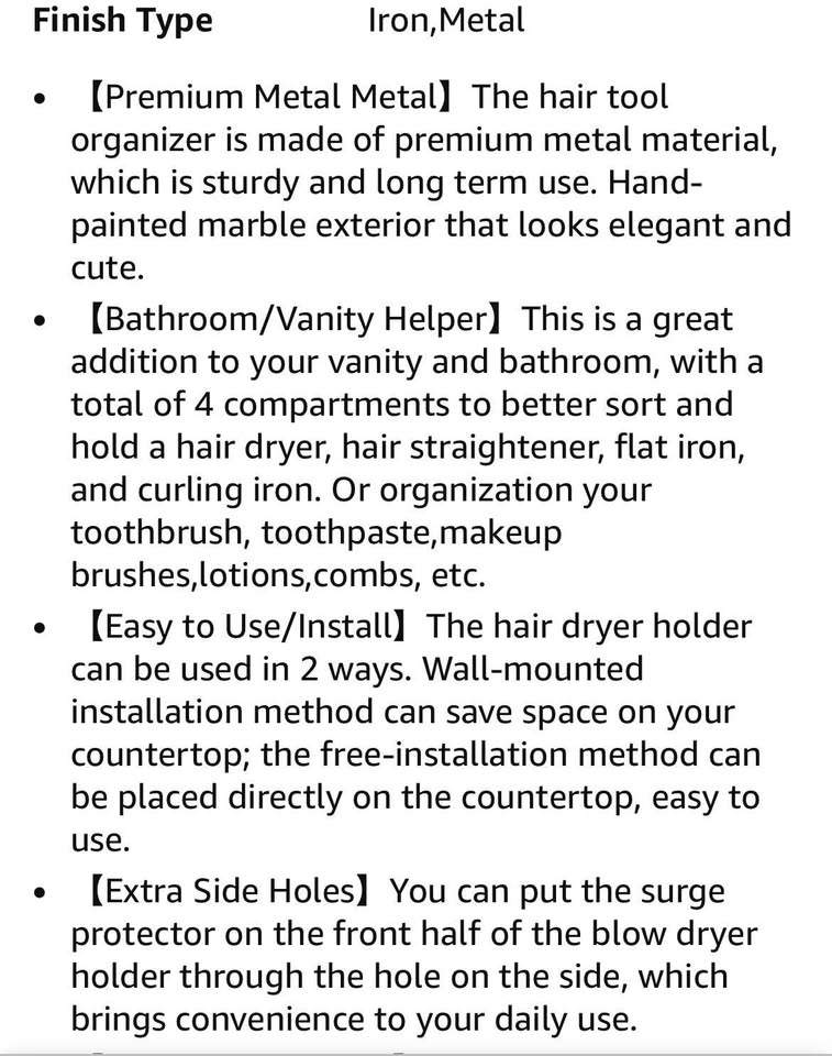 Marble Metal Hair Tool Organizer - MUST GO BY 10/31 - photo 4