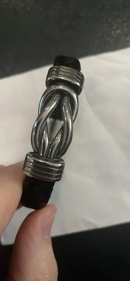 Men's Stainless Steel Leather Braided Bracelet image indicator(3)