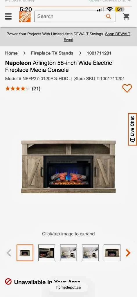 58 inch fireplace media console thumbnail