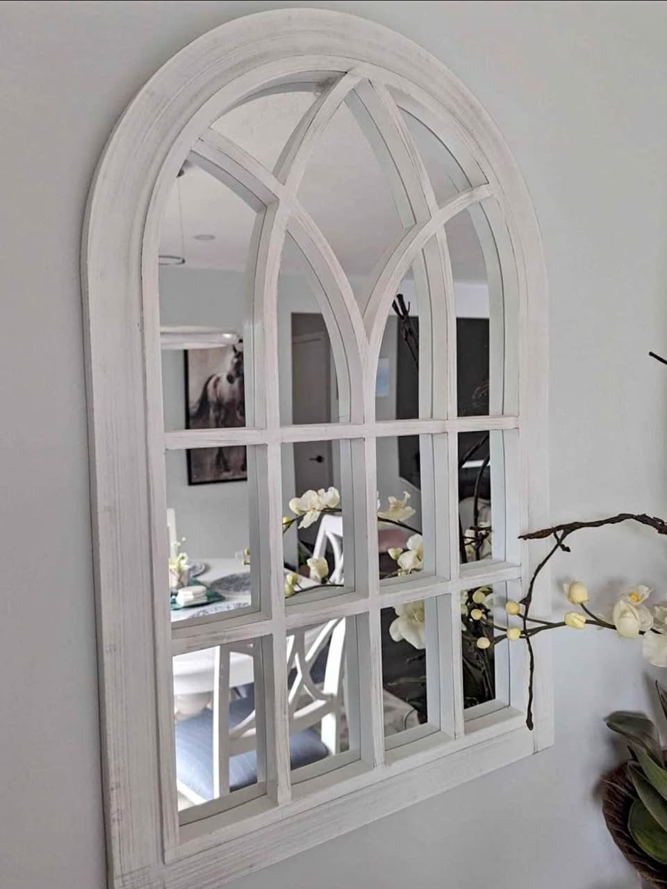 30 inch x 20 inch Distressed Farmhouse Arch Mirror Wall Decor