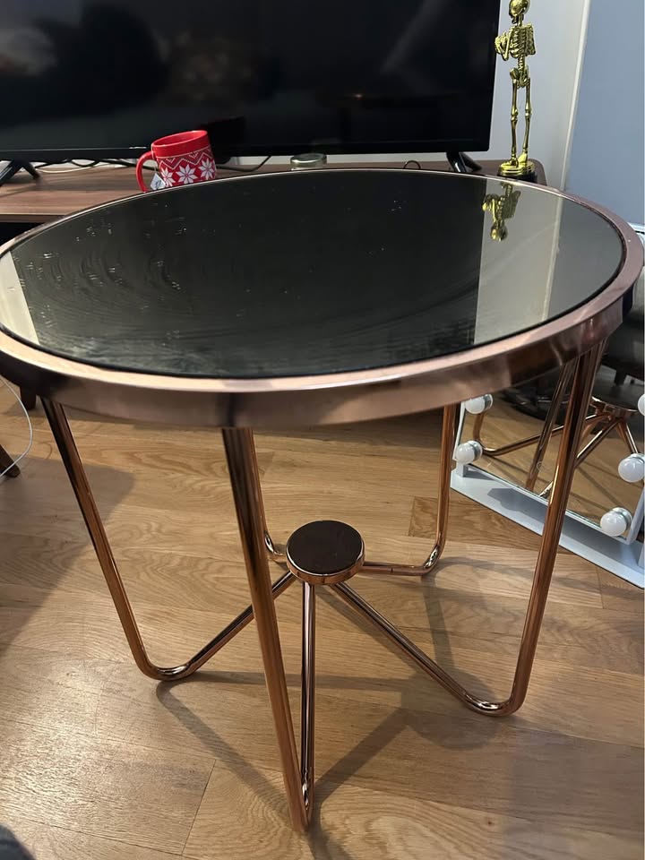 Rose Gold Round Glass Table - MUST GO BY 11/2 - photo 2