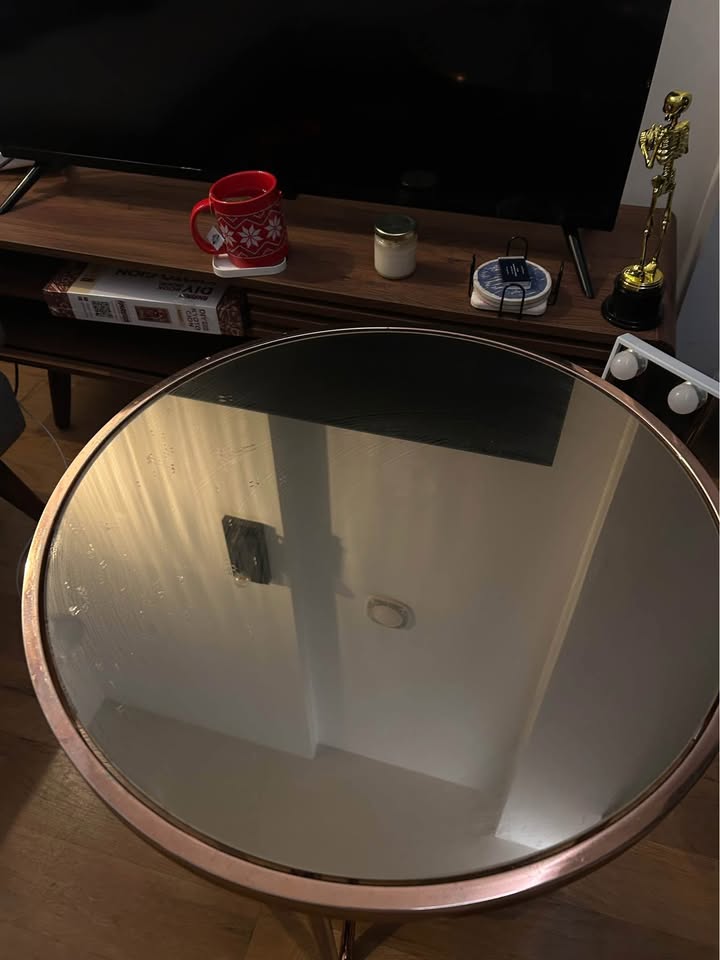 Rose Gold Round Glass Table - MUST GO BY 11/2 - photo 3