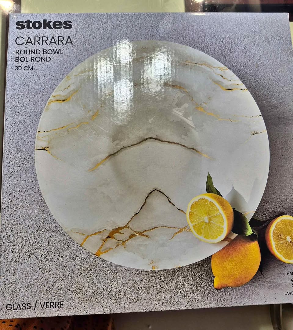 Strokes Carrara Round Marble Large Bowl