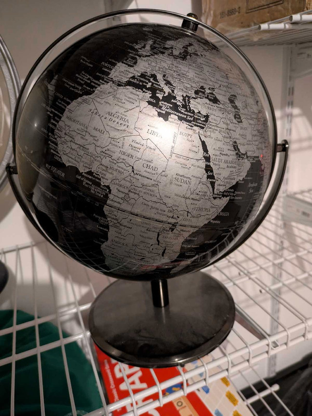 black metallic world globe