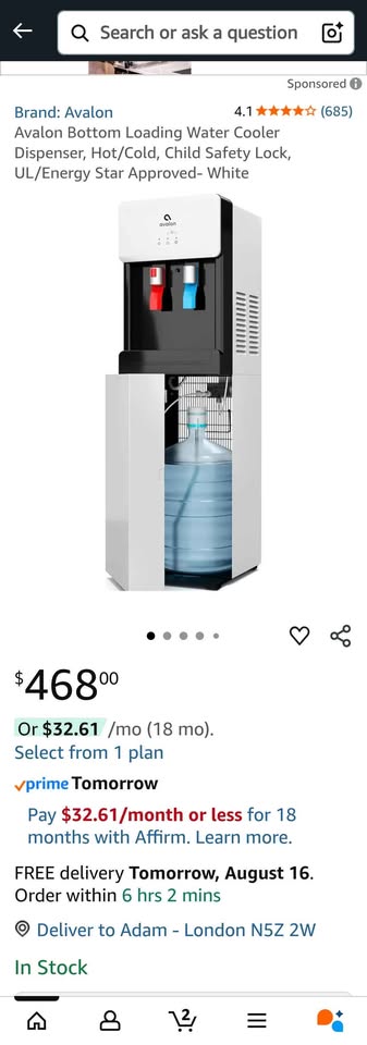 Avalon Water Cooler Dispenser, Hot/Cold, Child Lock - photo 2