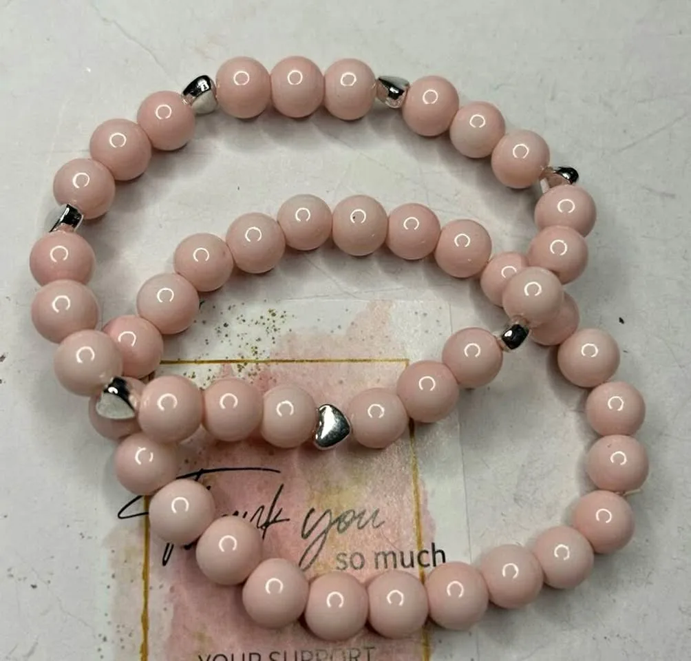 Blush Pink Glass Beaded Bracelet (8mm, 17cm) thumbnail