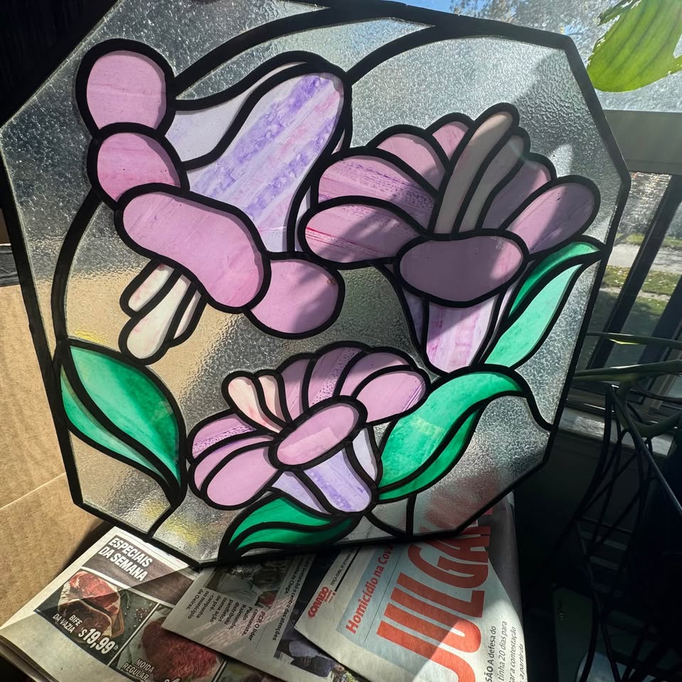 ✨ Vintage Handmade Stained Glass Floral Panel - photo 2