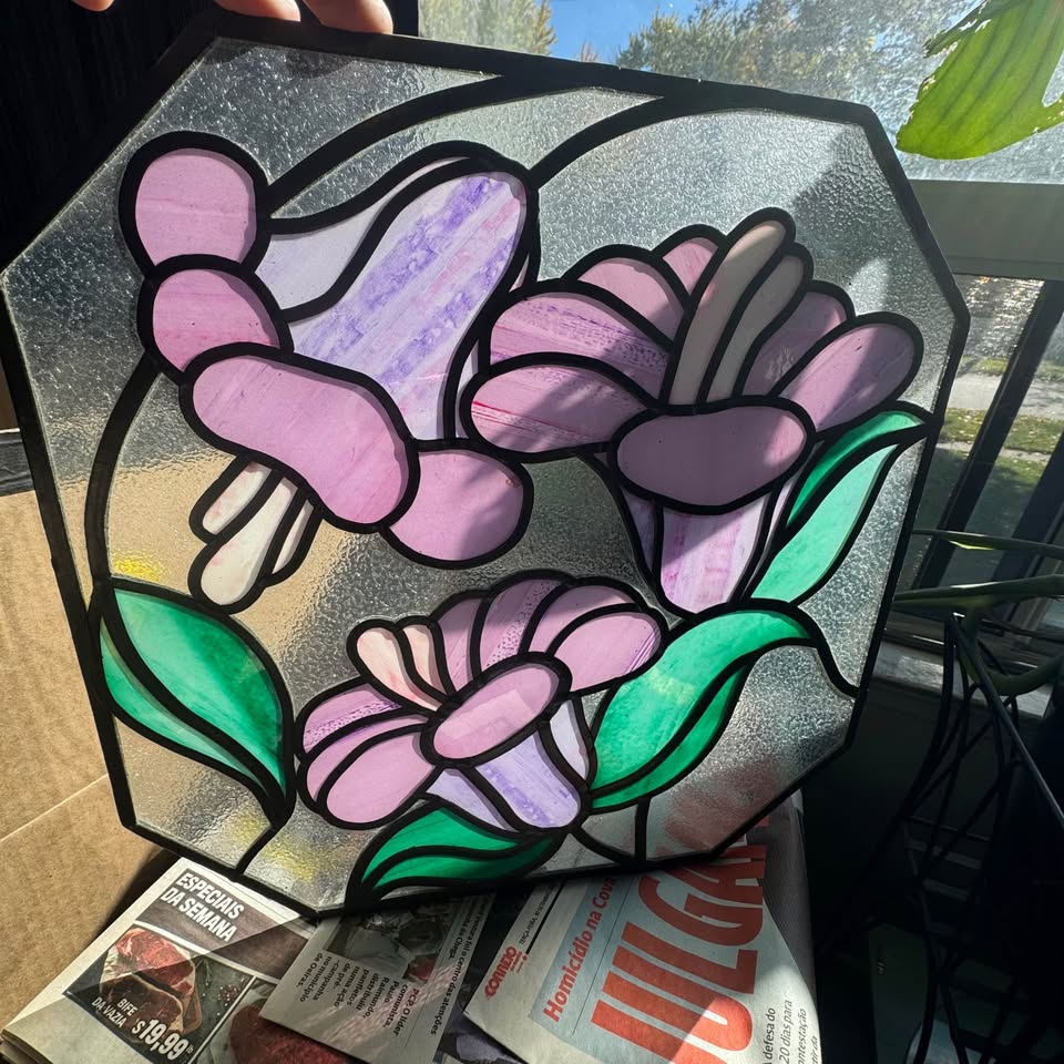 ✨ Vintage Handmade Stained Glass Floral Panel - photo 3