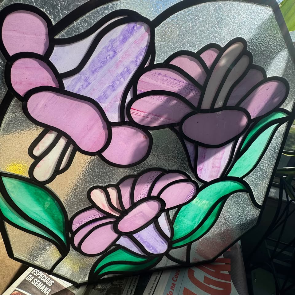 ✨ Vintage Handmade Stained Glass Floral Panel - photo 4