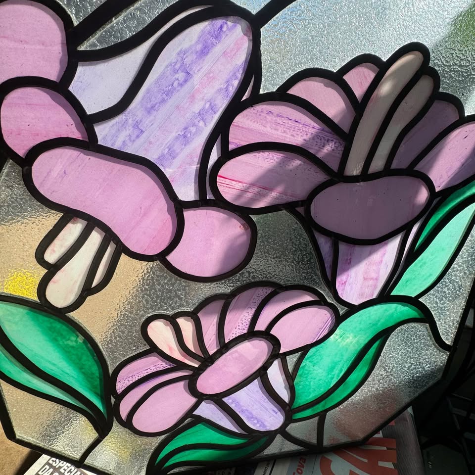 ✨ Vintage Handmade Stained Glass Floral Panel - photo 5